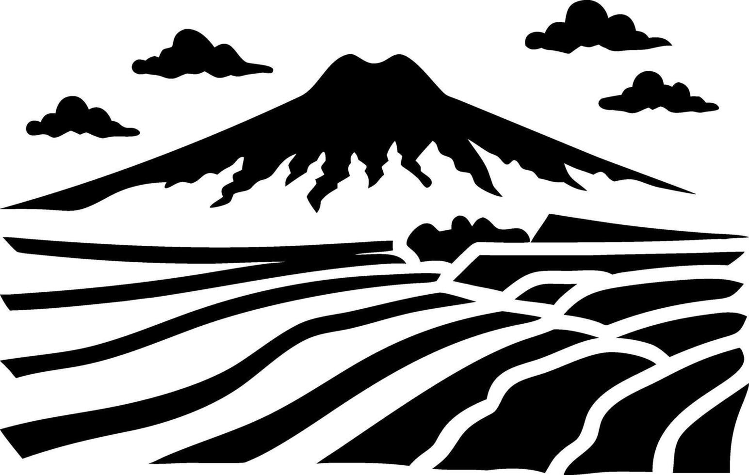 Mountain Silhouette with Rolling Hills and Clouds Art for Design and Decoration vector
