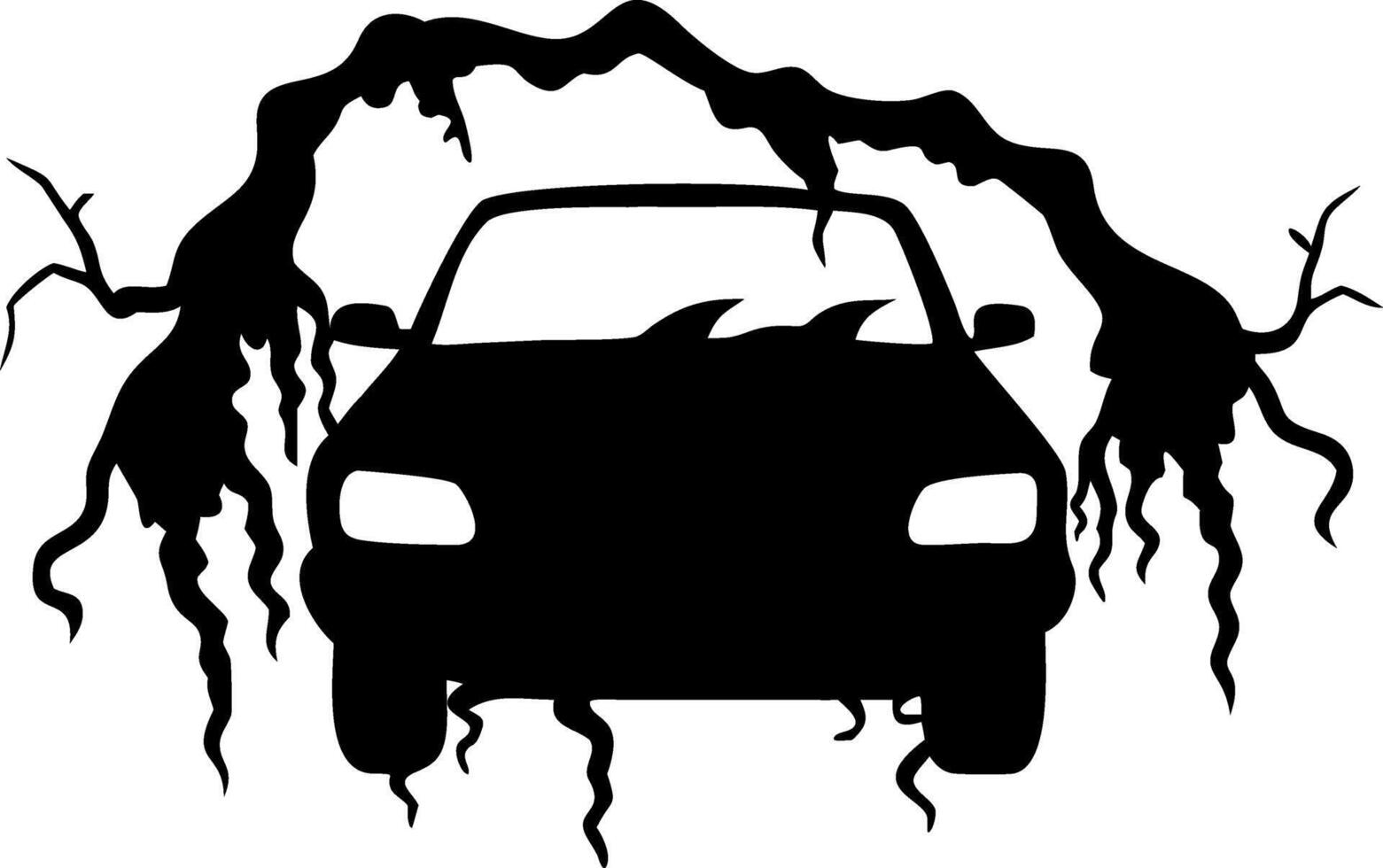 Mysterious Car Enveloped by Dark Roots for Halloween Designs vector