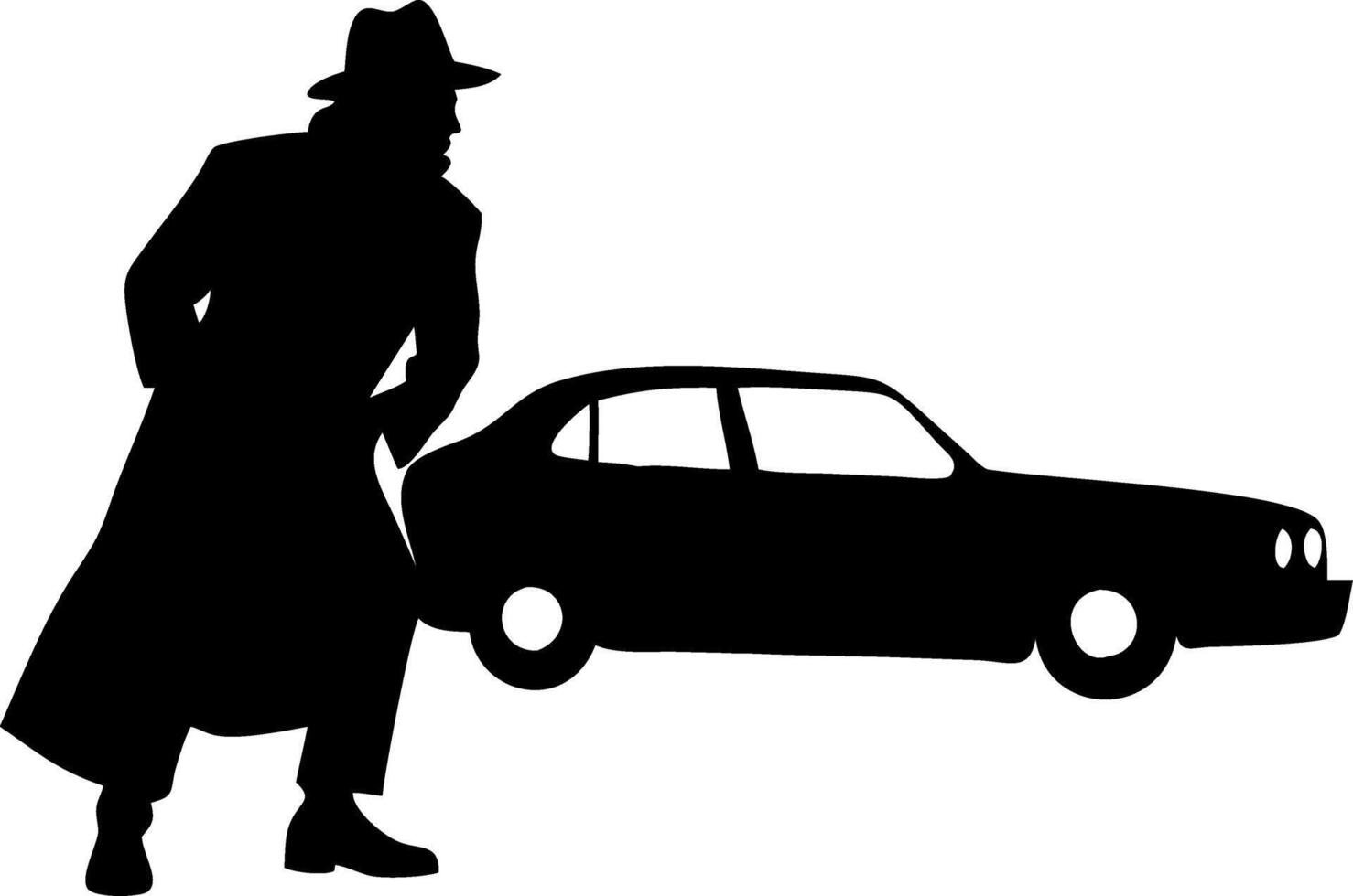 Mysterious Detective Silhouette with Vintage Car Illustration for Noir Theme Design vector