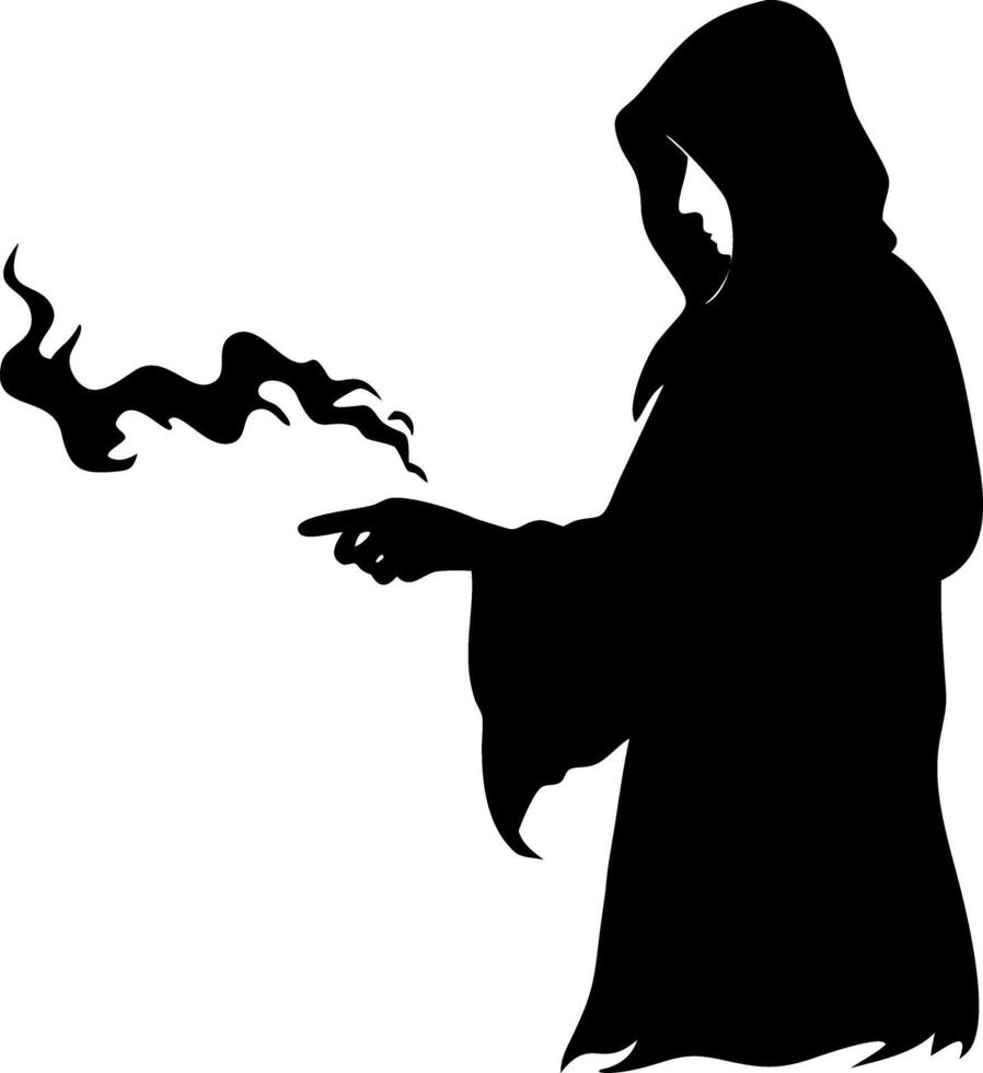 Mysterious Hooded Figure Casting Magic Spell Illustration vector