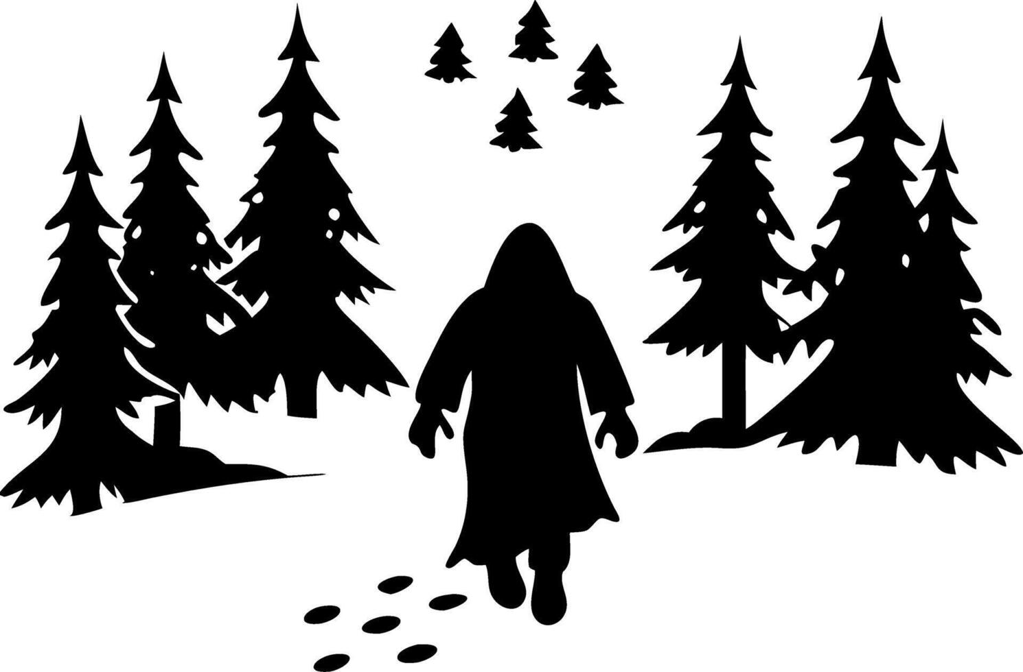 Mysterious Hooded Figure Walking Through Forest Silhouette for Art and Crafts vector