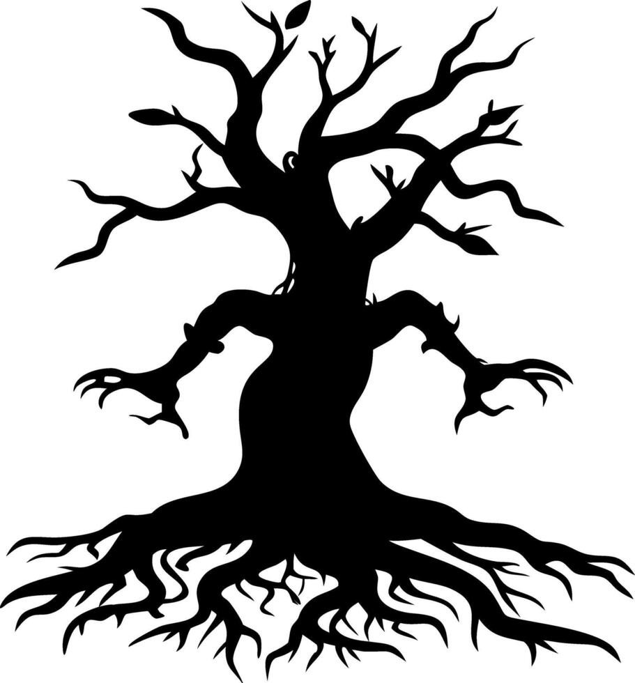 Mysterious Leafless Tree Silhouette for Halloween Artwork and Tattoo Design vector