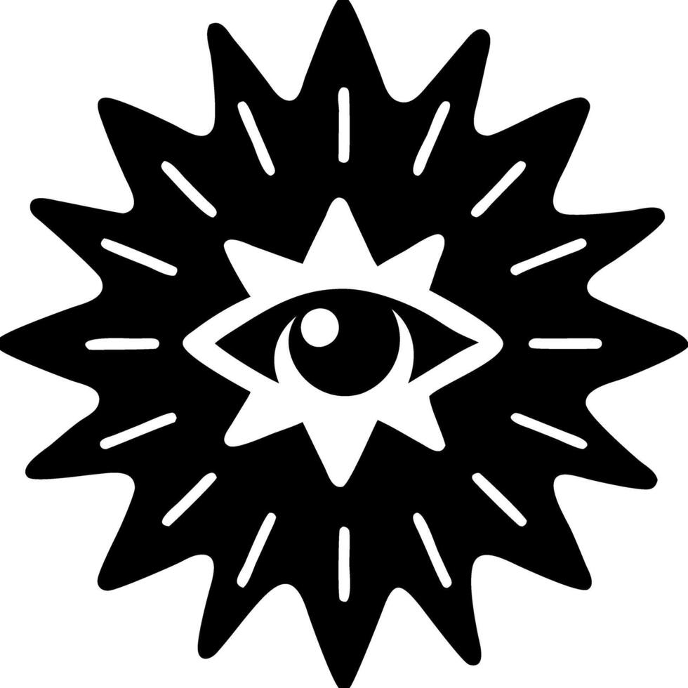 Mystical Eye in Sunburst Symbol Design for Tattoo and Spiritual Art vector