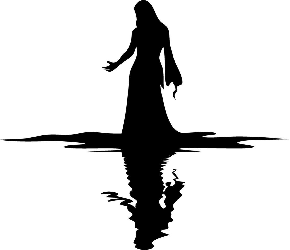 Mysterious Woman Silhouette with Water Reflection for Illustration and Design vector