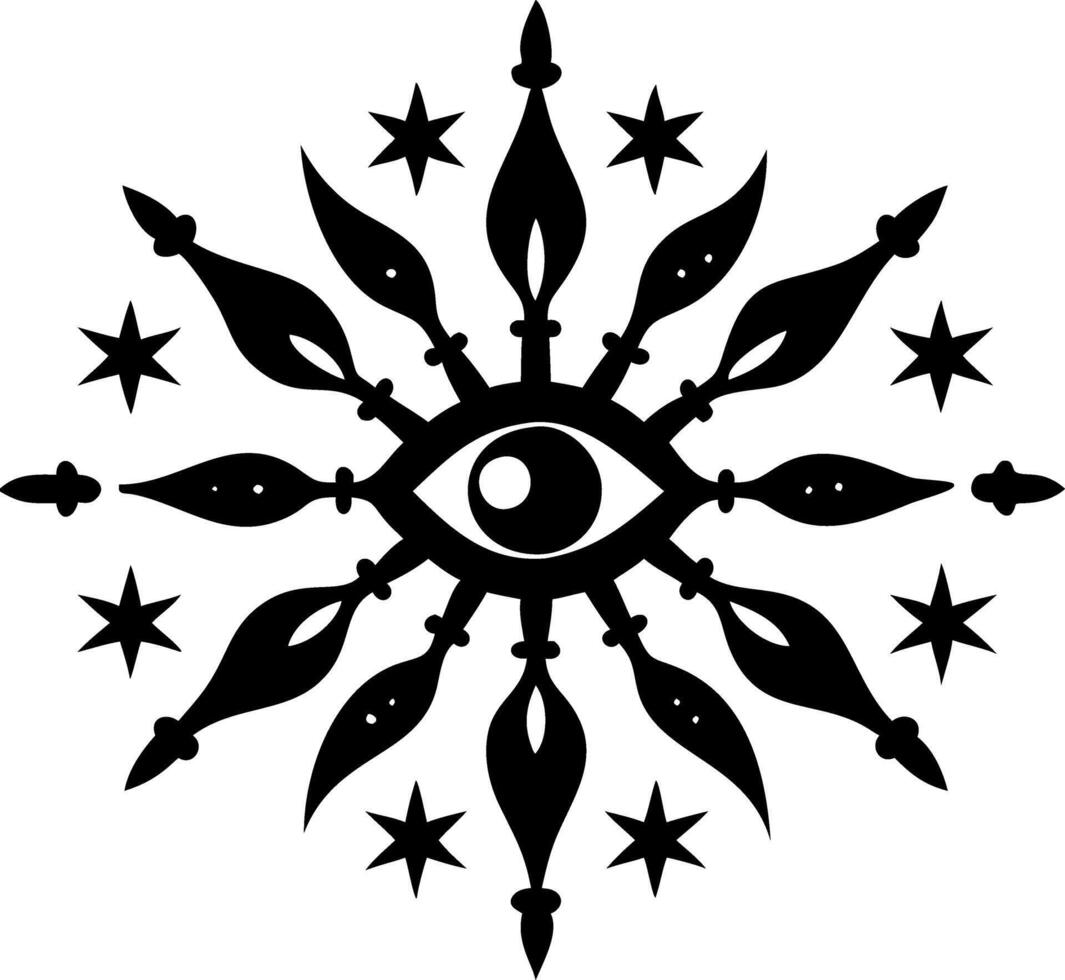 Mystical Eye Mandala with Stars Decorative Design for Tattoos and Coloring Books vector