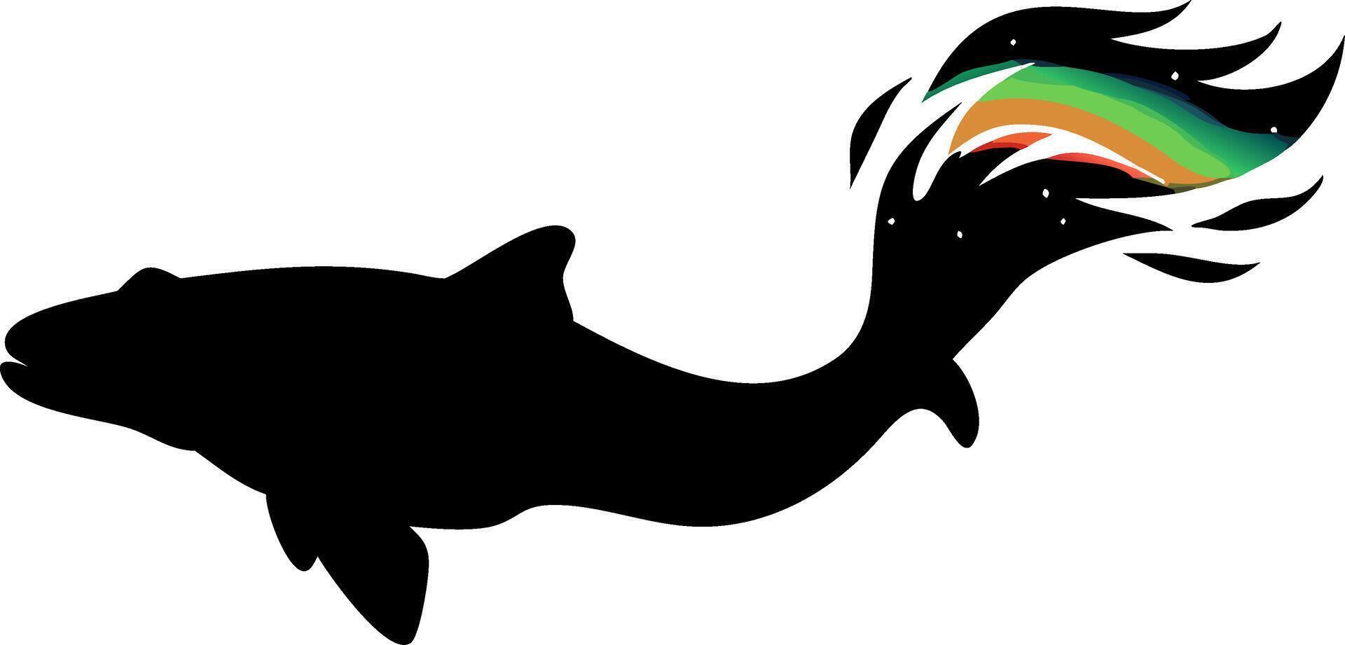 Mystical Whale Silhouette with Vibrant Rainbow Tail Illustration vector