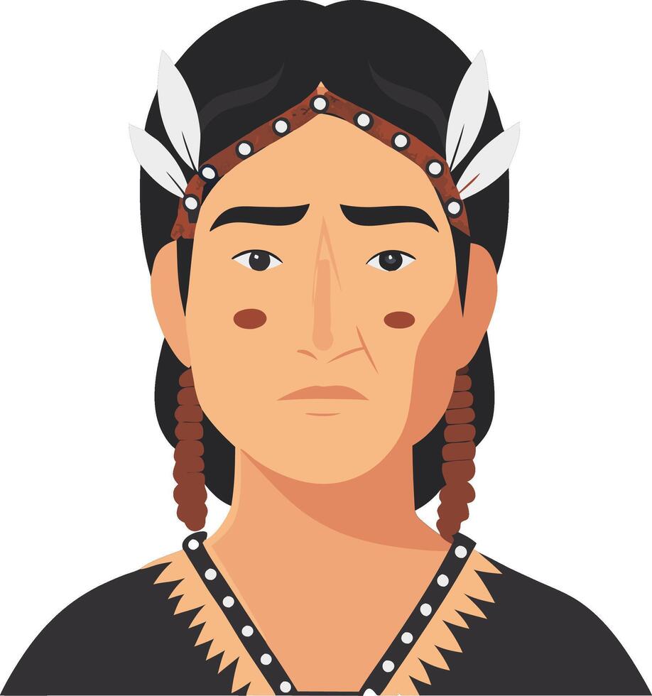 Native American Inspired Portrait with Feathered Headband vector