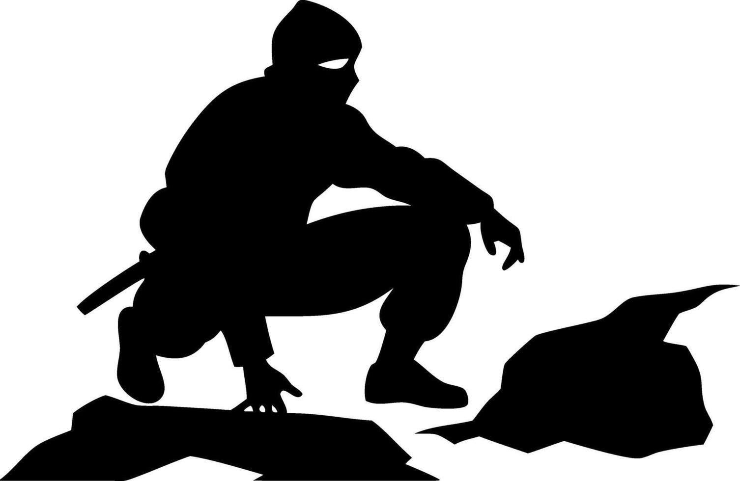 Ninja Silhouette Posing on Rocks Stealth Warrior for Design and Illustration vector