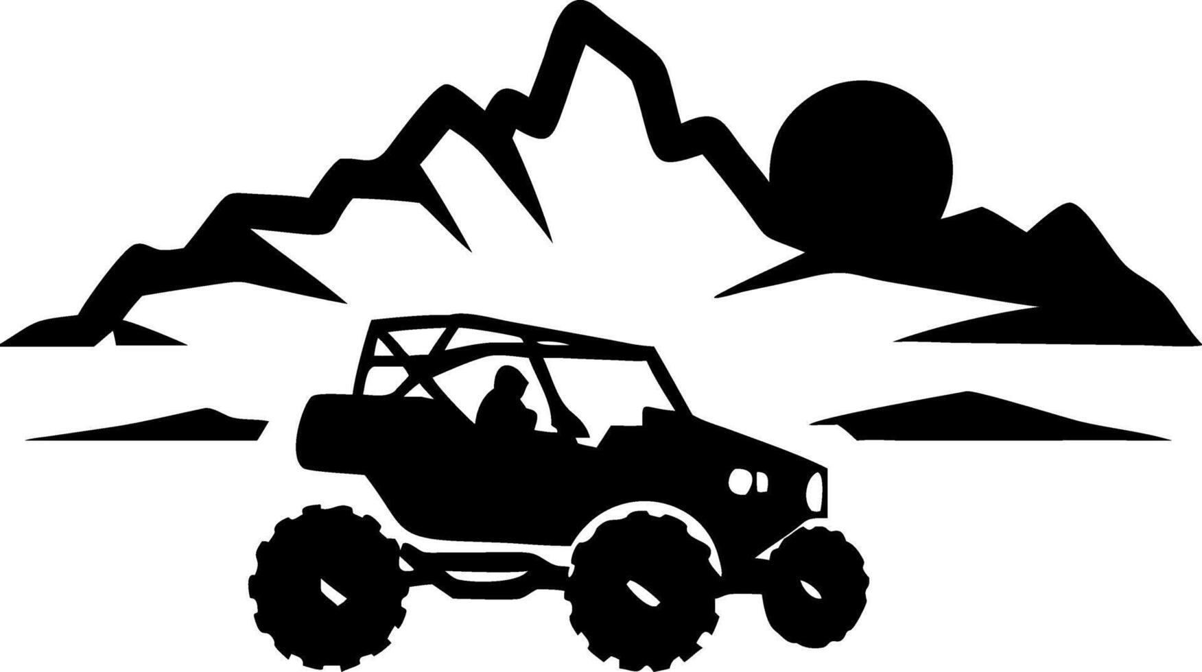 Offroad Adventure Buggy Silhouette with Mountain Landscape at Sunset vector