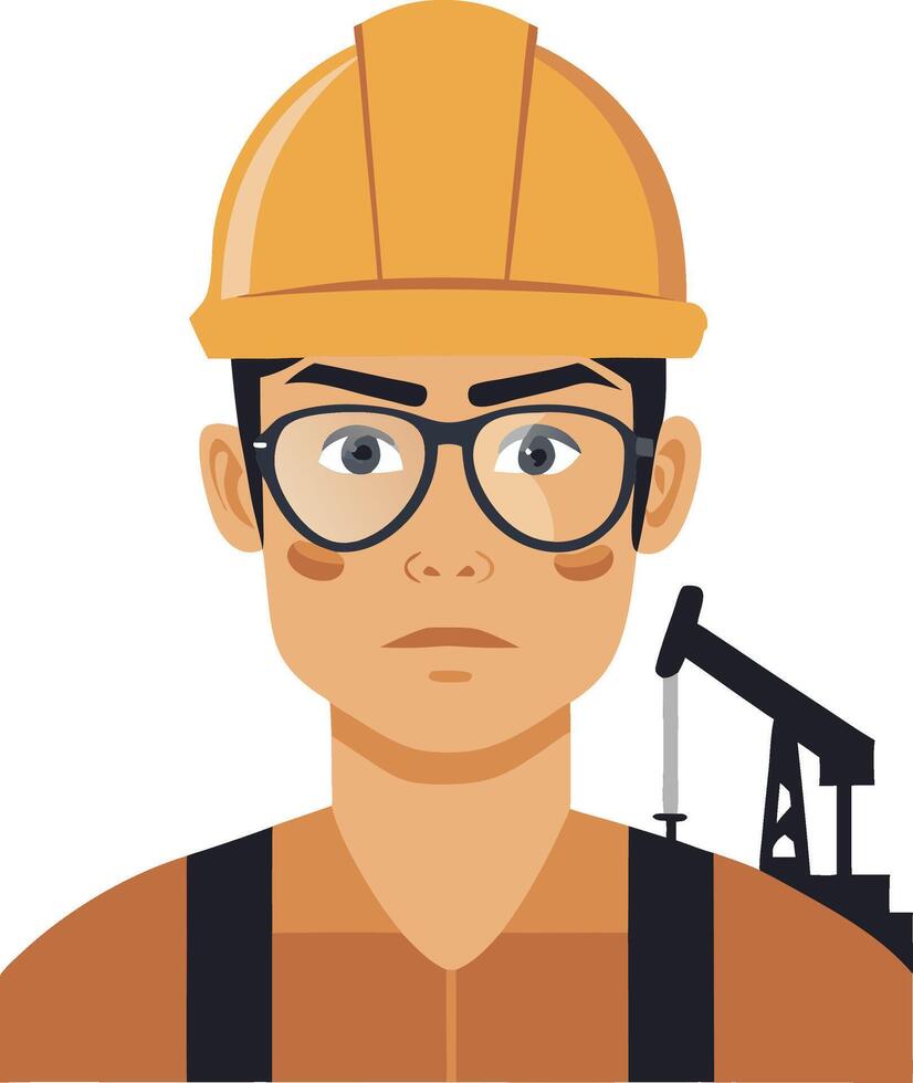 Oil Industry Worker Wearing Safety Helmet Glasses Illustration vector