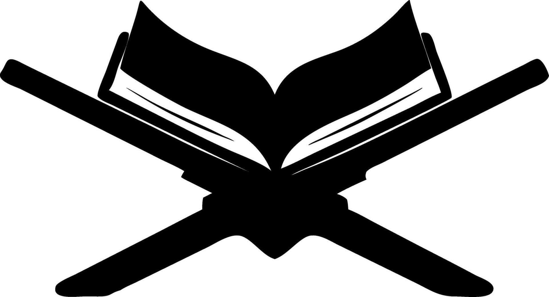 Open Book Silhouette with Crossed Pen and Pencil for Education and Literary Themes vector