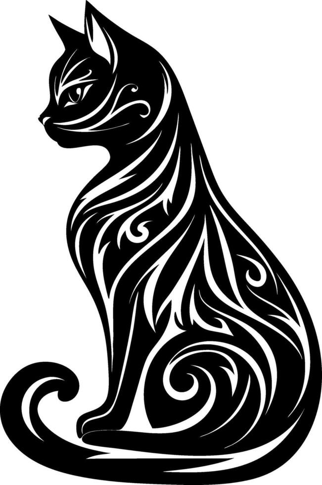 Ornate Black Cat Silhouette Tattoo Design Art for Artistic Projects vector