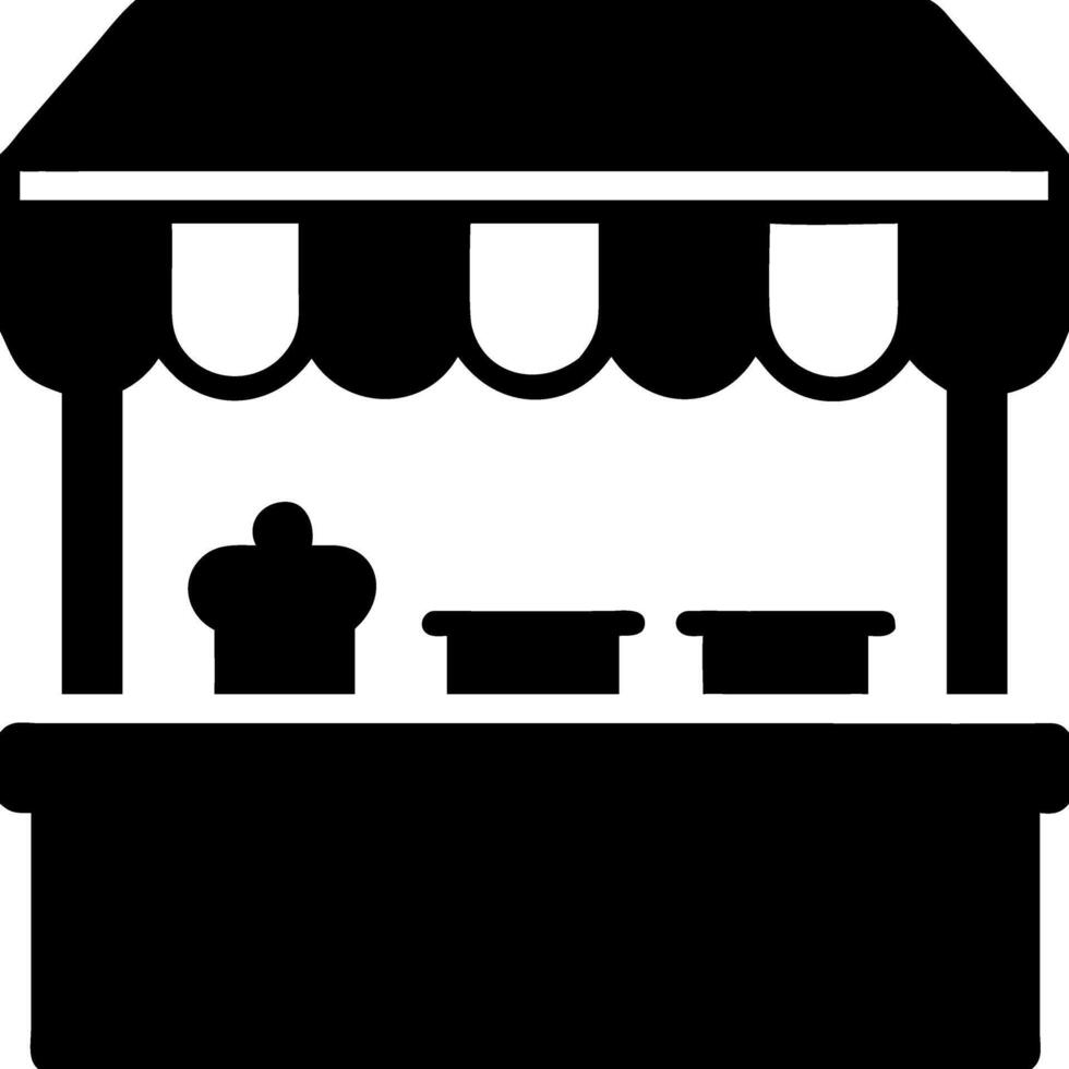 Outdoor Market Stall with Awning and Chef Silhouette for Retail Design vector