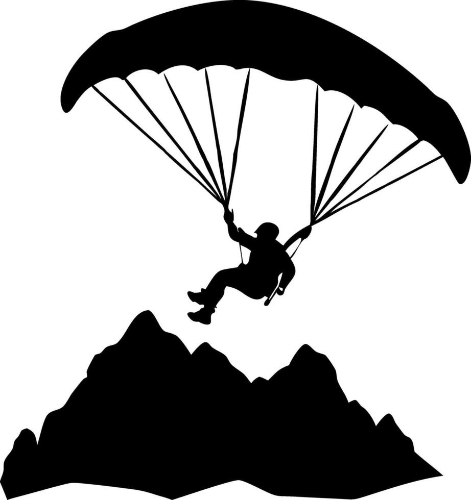 Paragliding Adventure Silhouette with Mountain Landscape Illustration vector