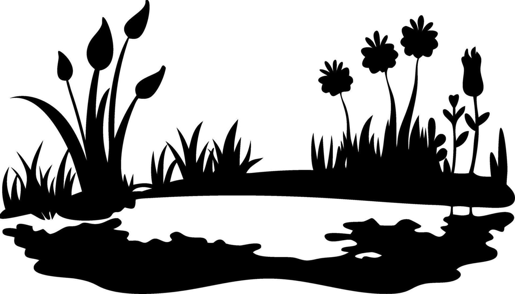 Peaceful Pond with Wildflowers and Grass Illustration for Nature Designs vector