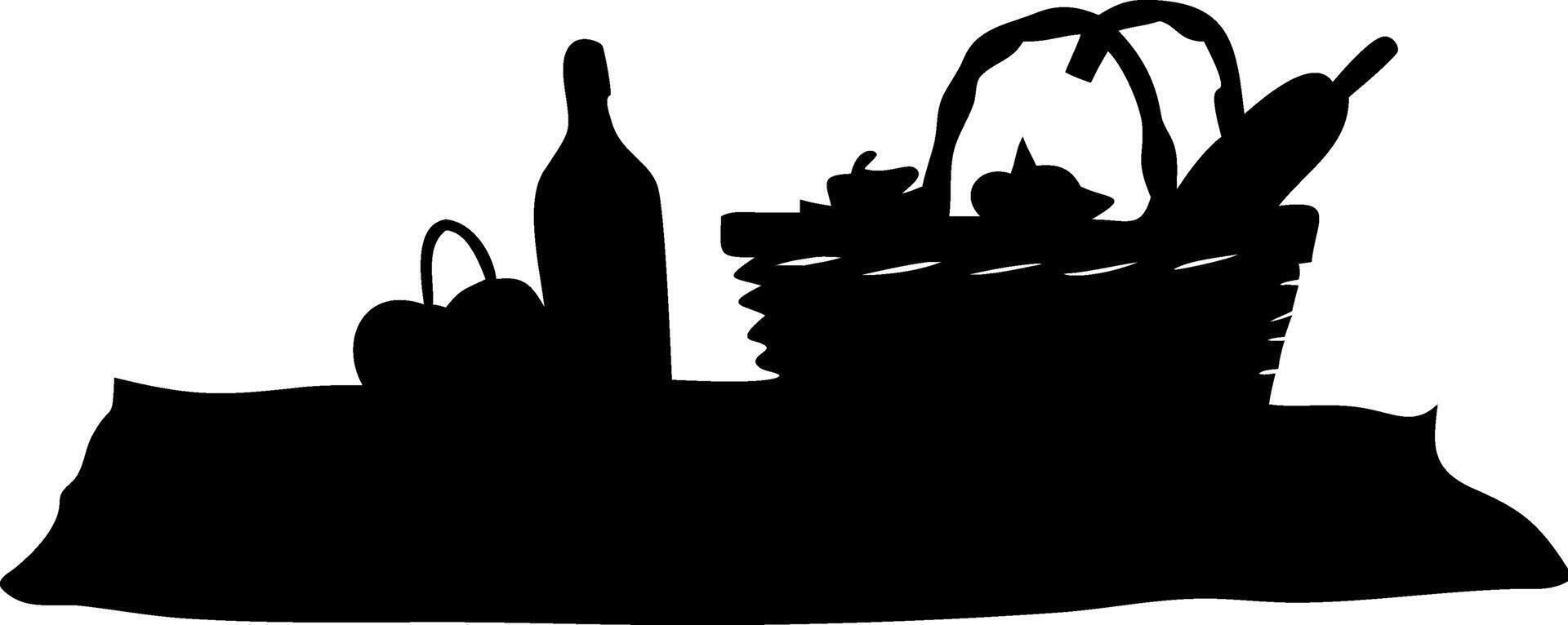 Picnic Basket and Wine Silhouette for Nature Outings and Graphic Design vector