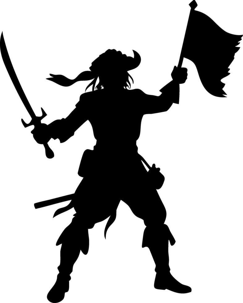 Pirate Silhouette with Sword and Flag Perfect for Tattoos and Graphic Design Projects vector