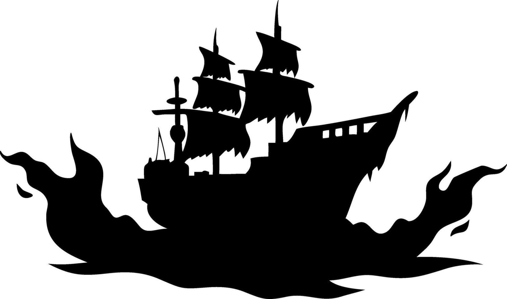 Pirate Ship Silhouette Illustration for Tattoos and Creative Designs vector