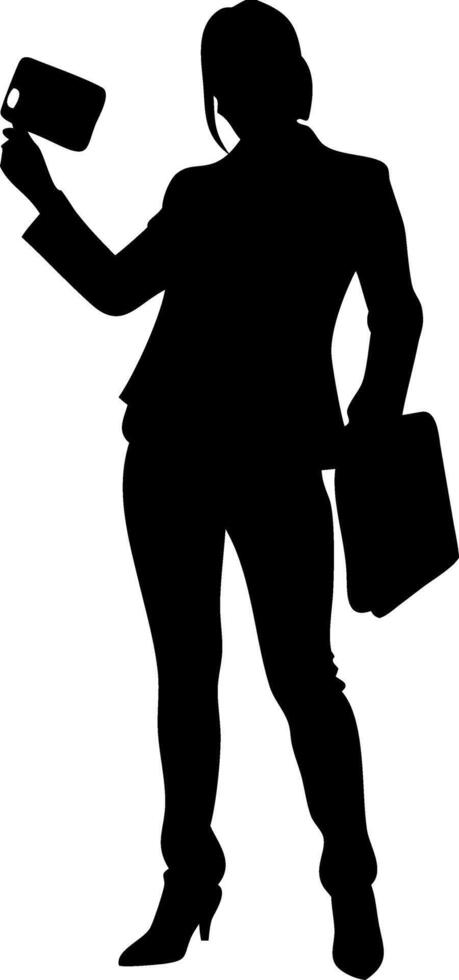 Professional Businesswoman Silhouette Holding Credit Card for Graphic Design vector