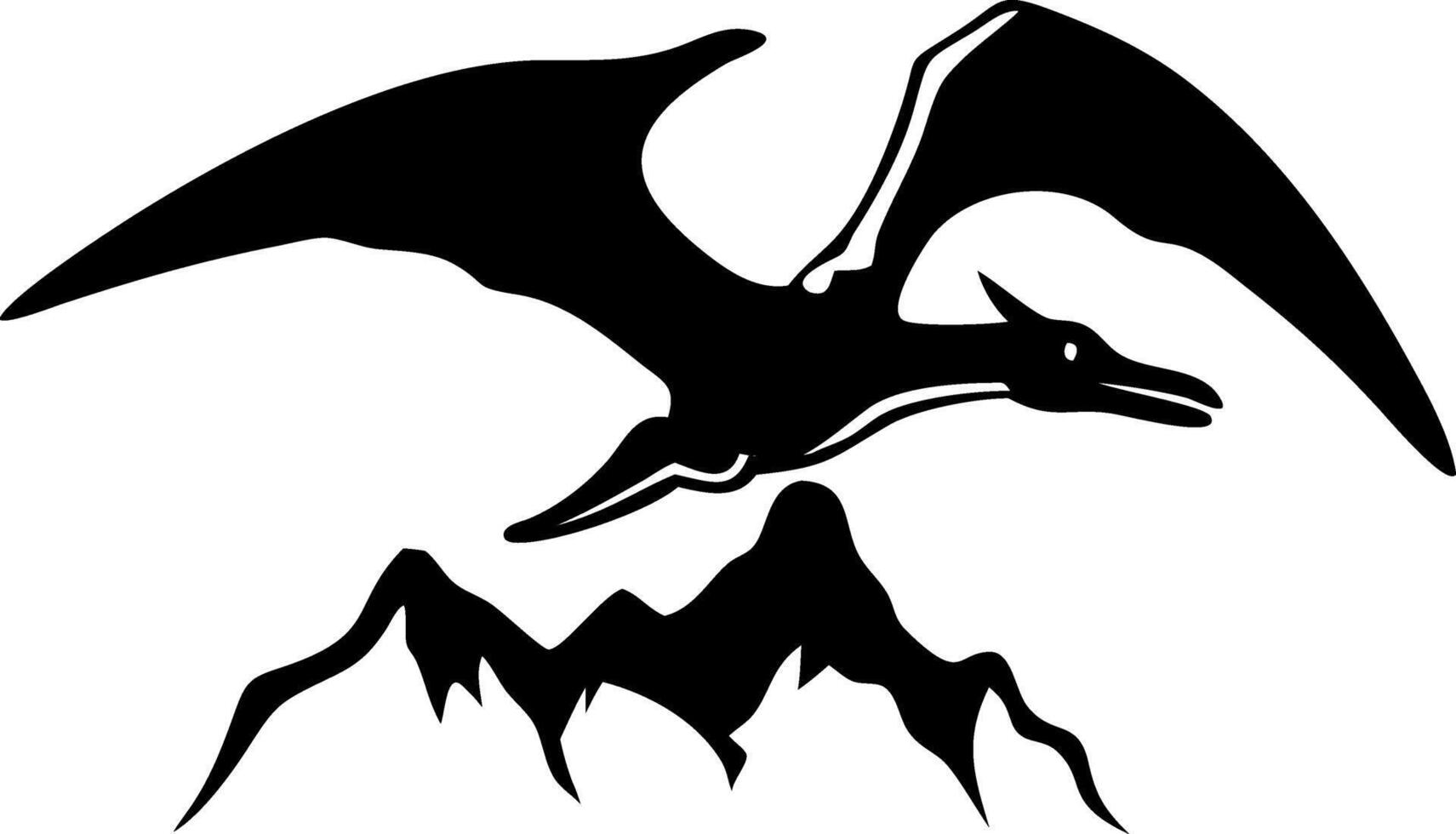 Pterodactyl Silhouette Soaring Over Mountain Illustration for Tattoo and Design vector