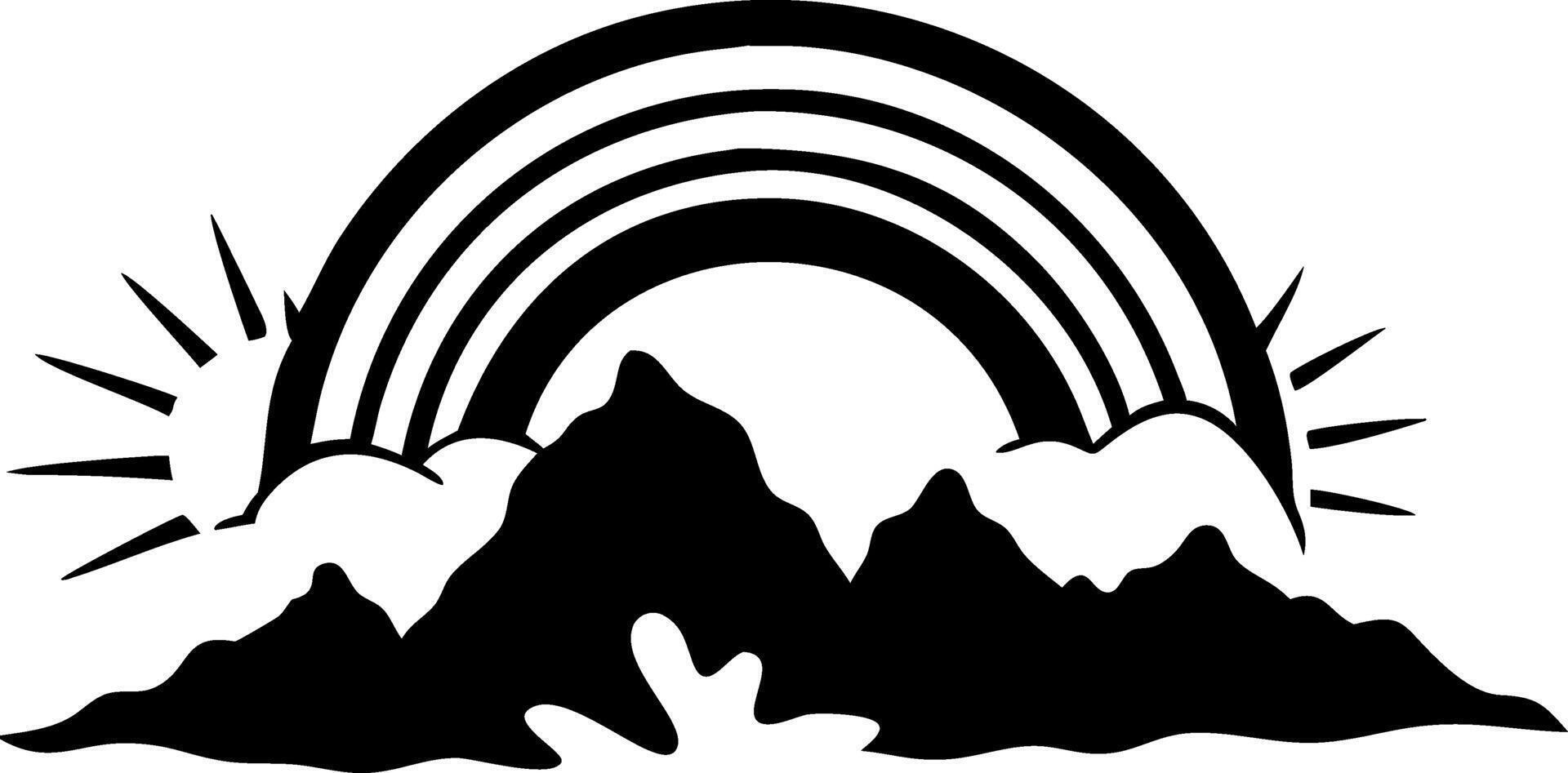 Rainbow Over Mountains Silhouette for Nature Designs and Tattoos vector