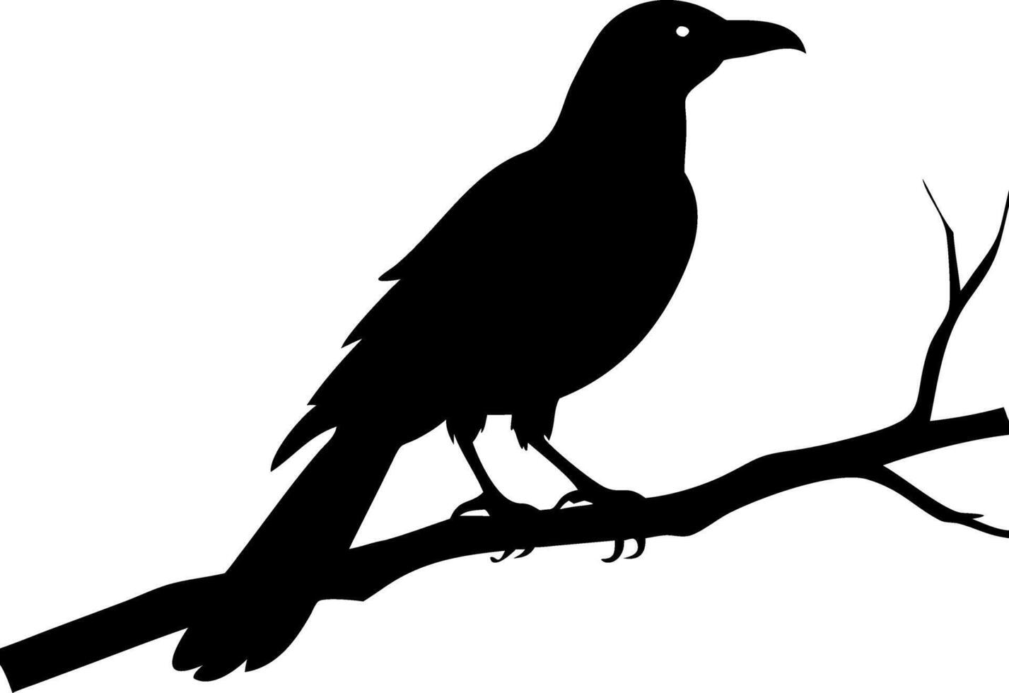 Raven Silhouette Perched on Branch for Tattoos and Art Designs vector
