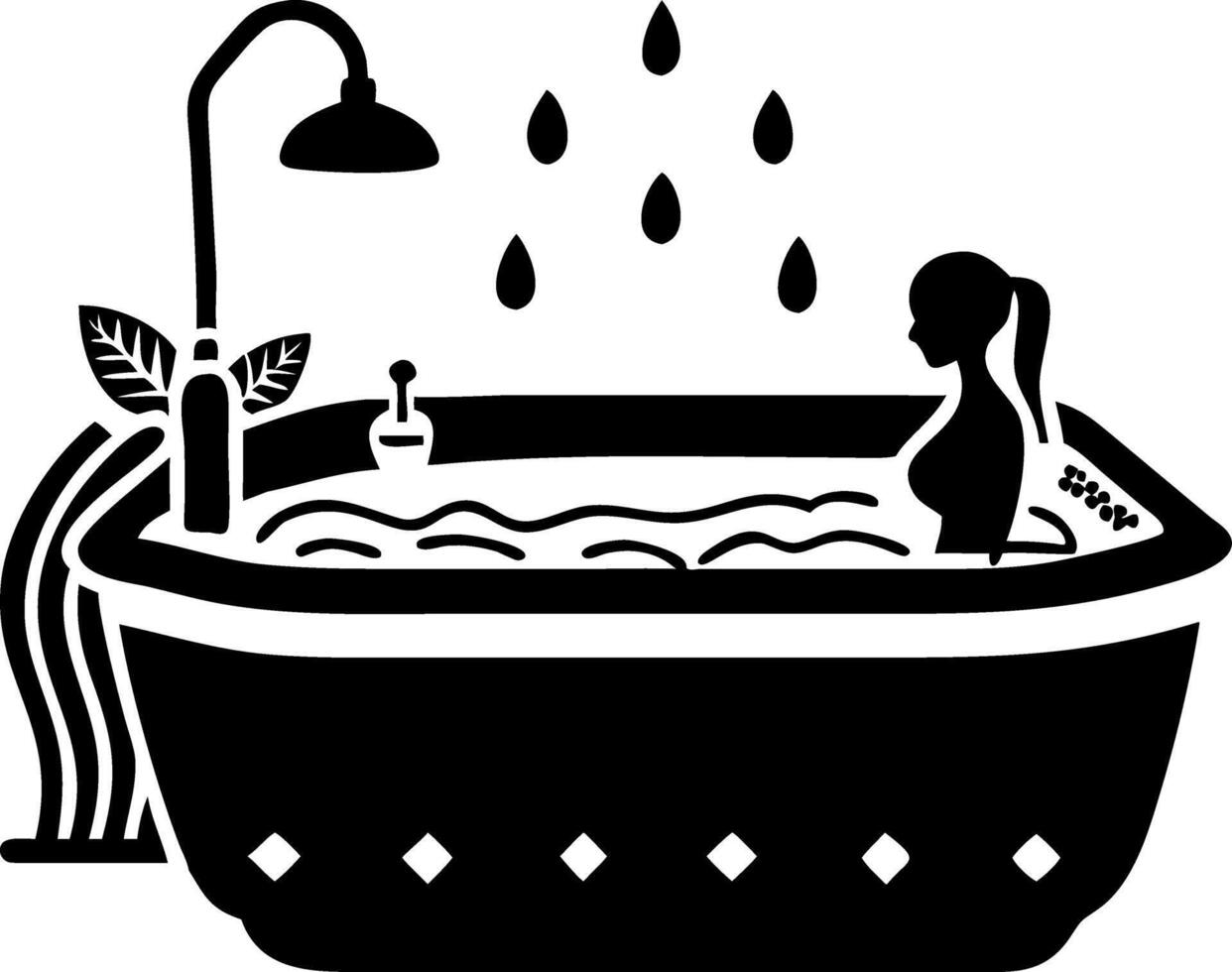 Relaxing Bathtub Silhouette with Woman and Plants for Spa and Wellness Designs vector