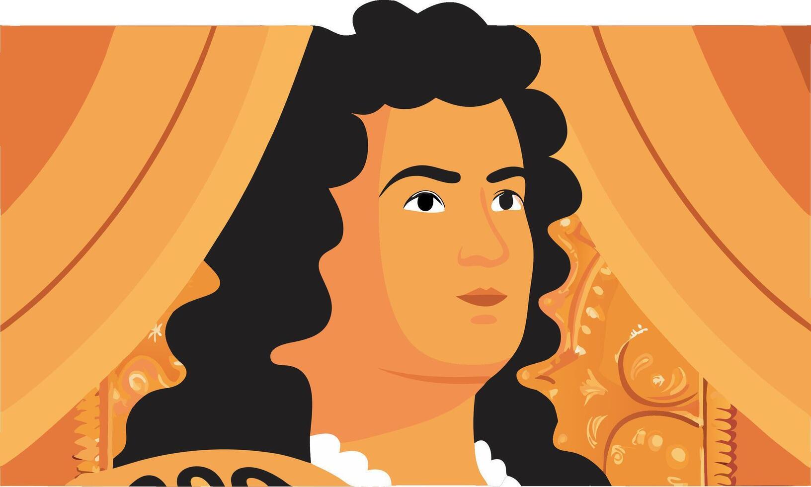 Regal Portrait Illustration Art of Historical Figure with Ornate Background vector