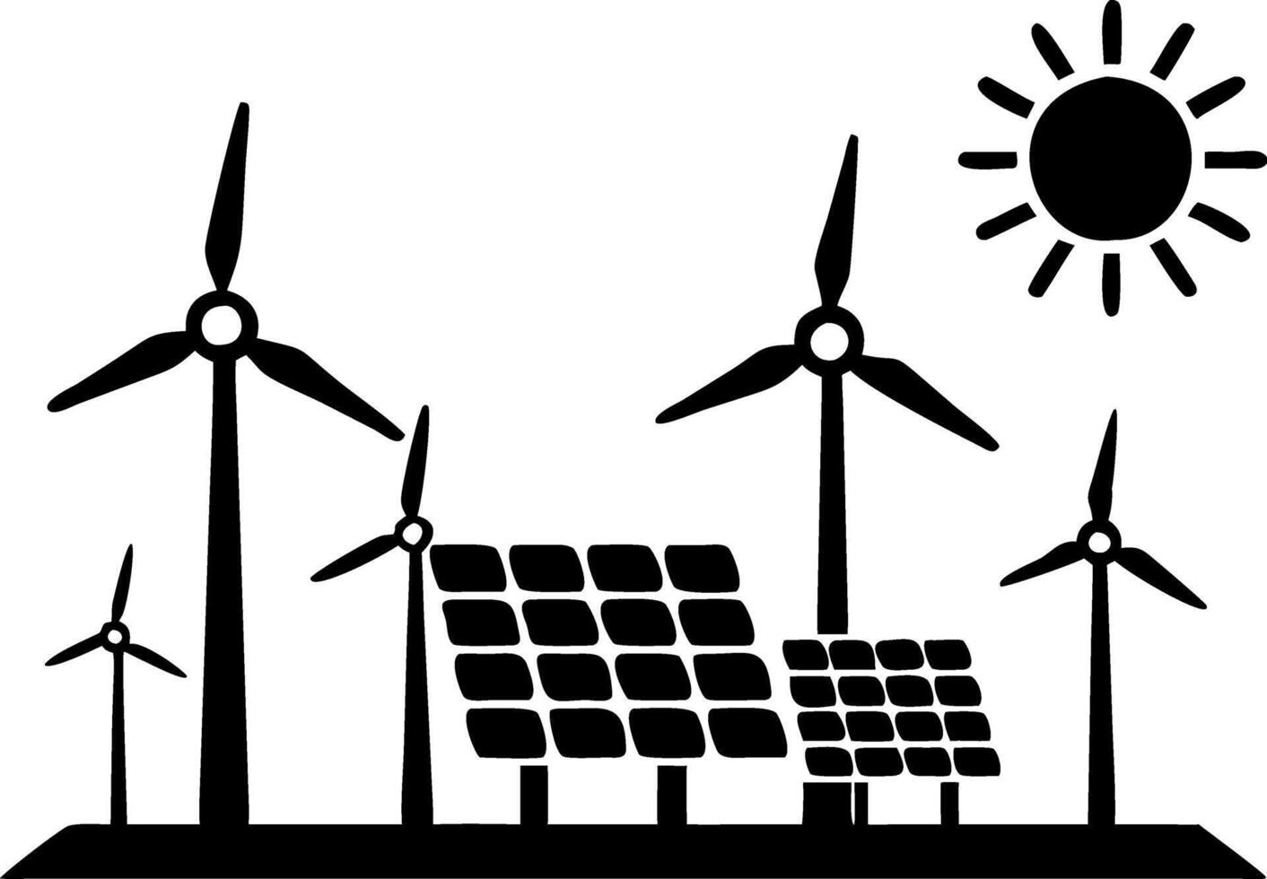 Renewable Energy Illustration with Solar Panels and Wind Turbines vector