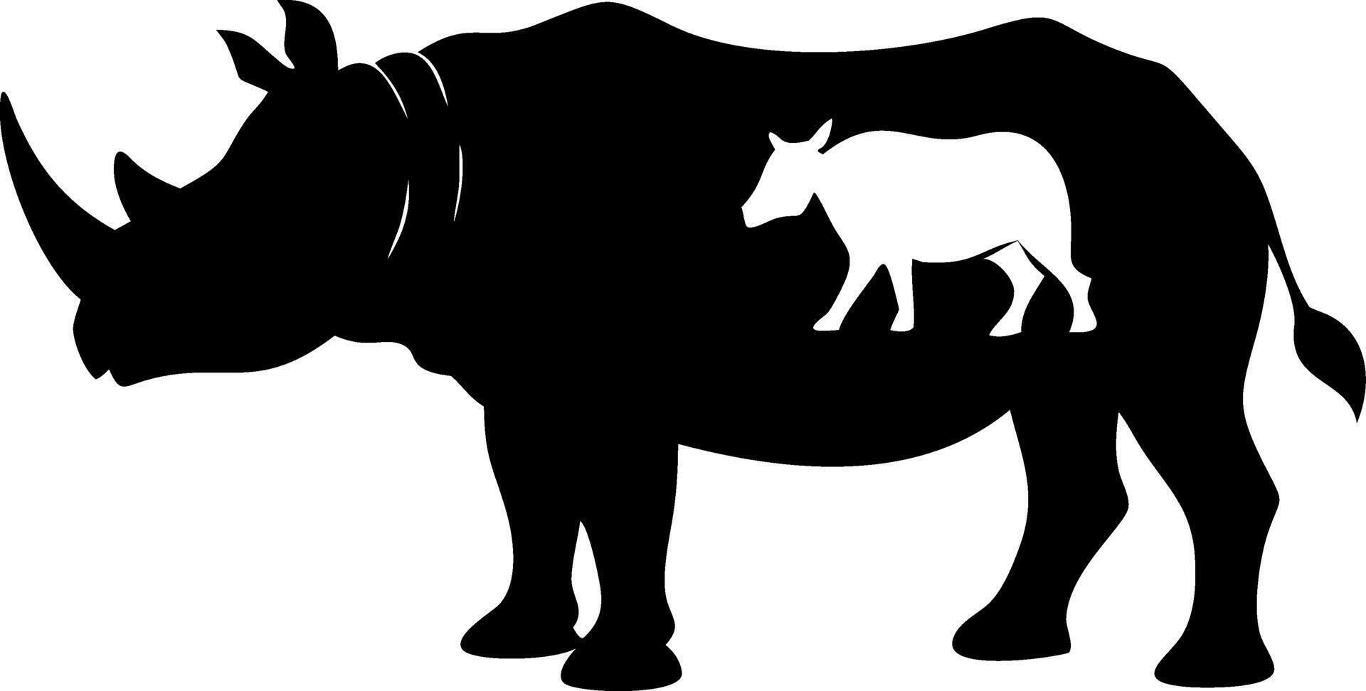 Rhino Silhouette with Baby Inside Wildlife Conservation Illustration vector