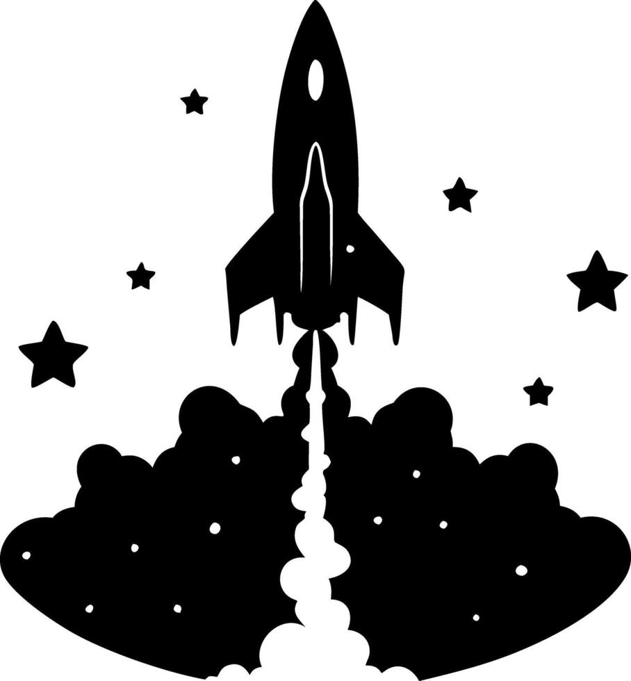 Rocket Launch Silhouette with Stars for Space Exploration Designs vector
