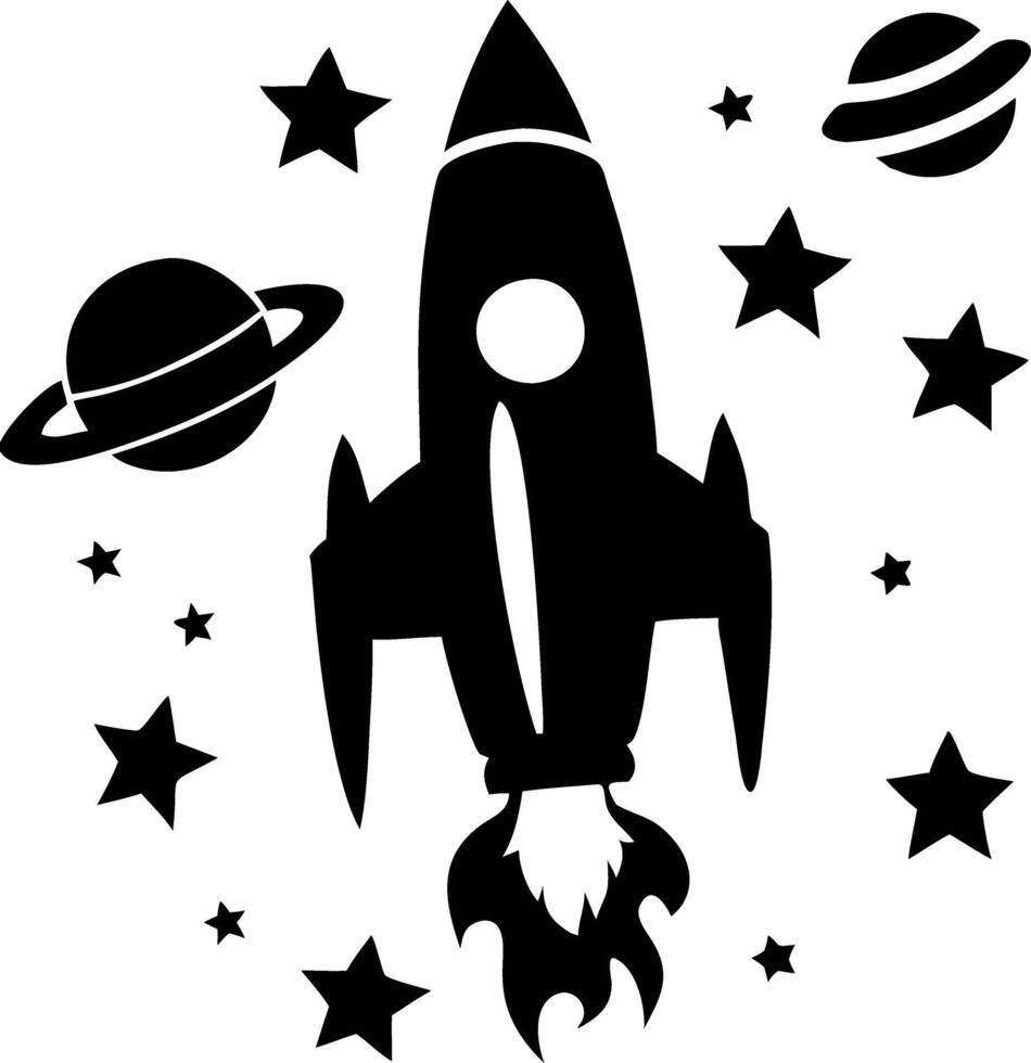 Rocketship Silhouette with Stars and Planets Space Design vector