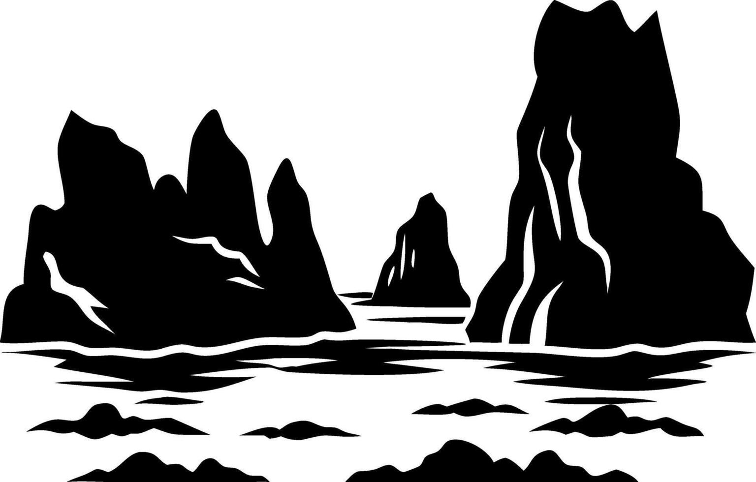 Rocky Coastal Silhouette Art for Tattoos and Design Projects vector