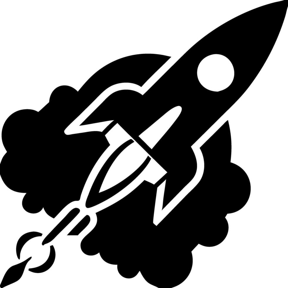 Rocket Silhouette Ascending with Smoke for Space-Themed Designs vector