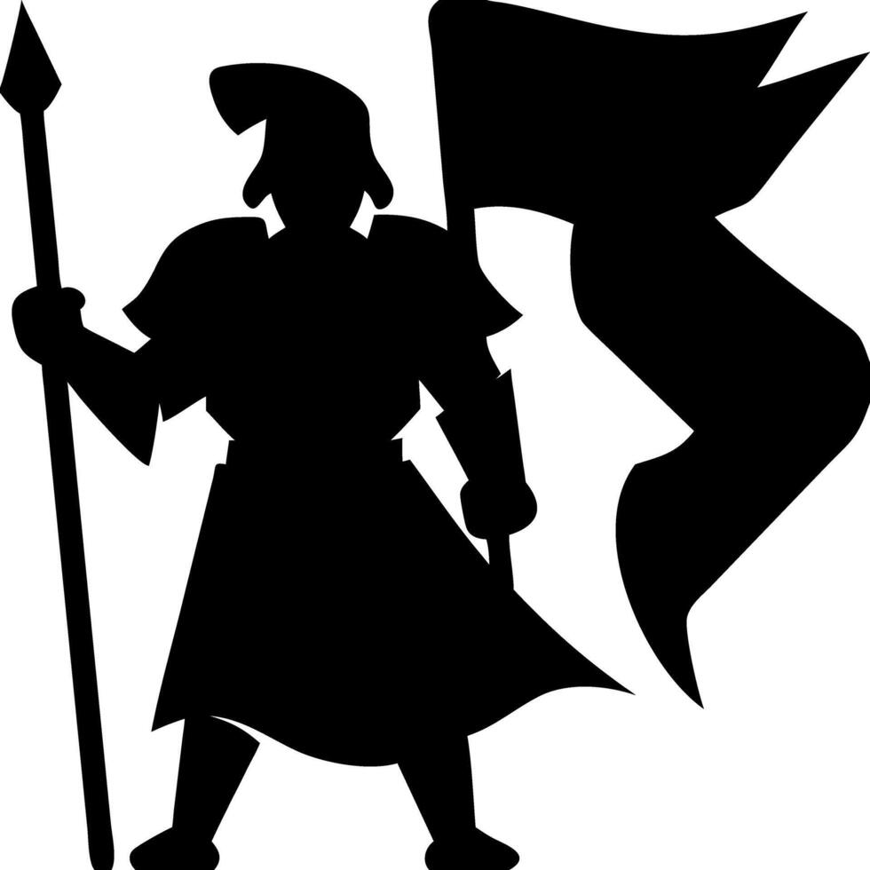 Roman Soldier Silhouette Holding Flag Art for Illustrations and Designs vector