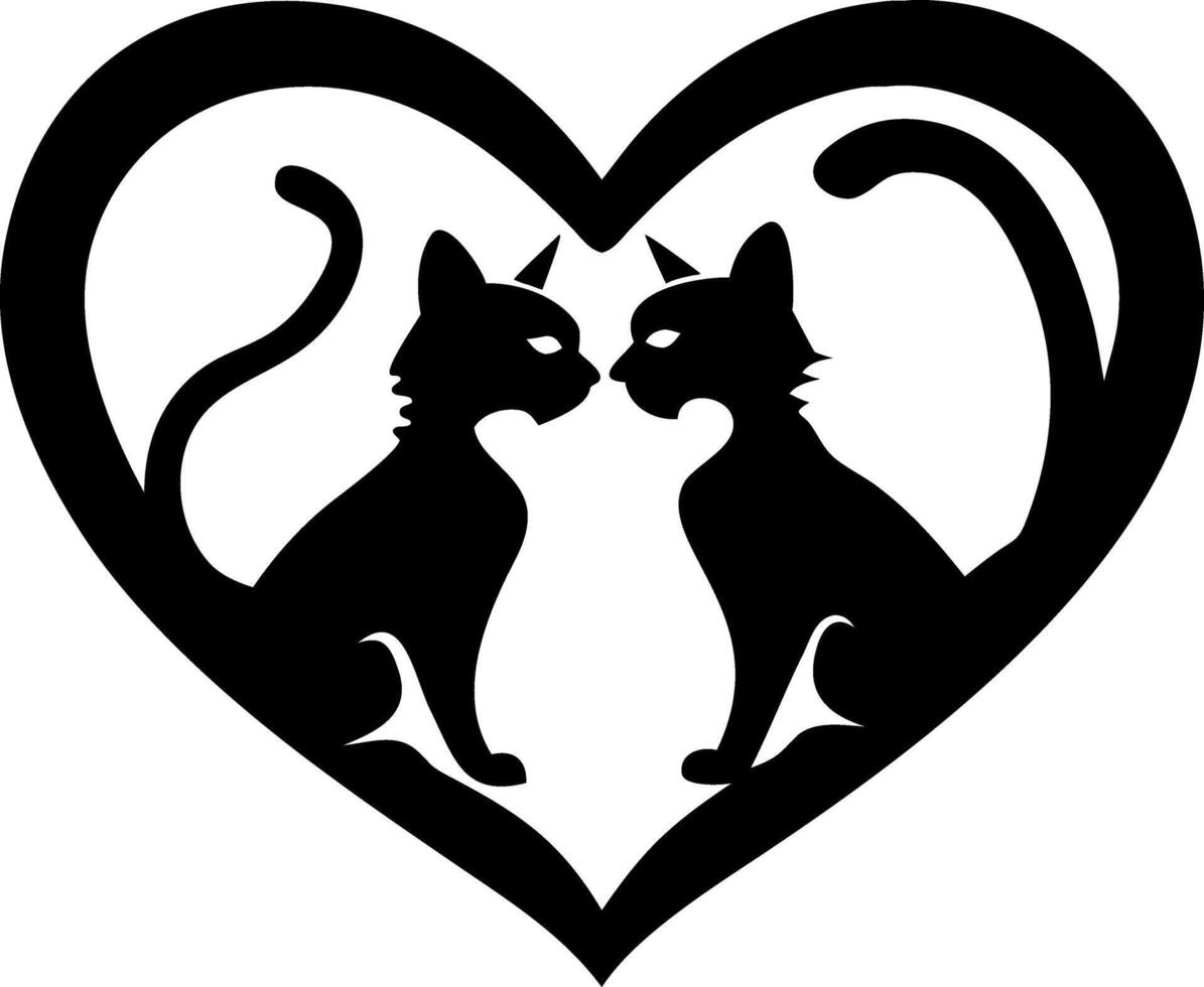 Romantic Cat Silhouette Heart Shape Romantic Design for Tattoos and Greeting Cards vector