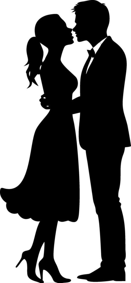 Romantic Couple Silhouette Embracing for Love Wedding Invitations vector