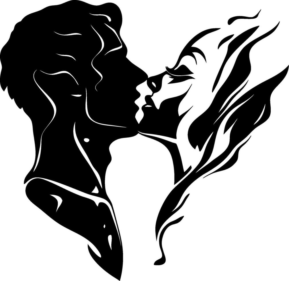 Romantic Couple Silhouette Embracing Art for Tattoos and Wall Decor vector