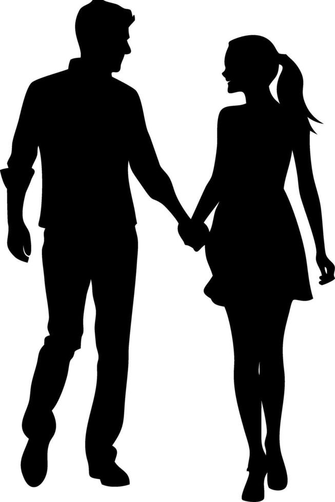 Romantic Couple Silhouette Holding Hands Art for Design Projects vector
