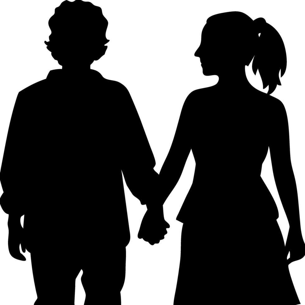 Romantic Couple Silhouette Holding Hands for Valentine's Decoration vector