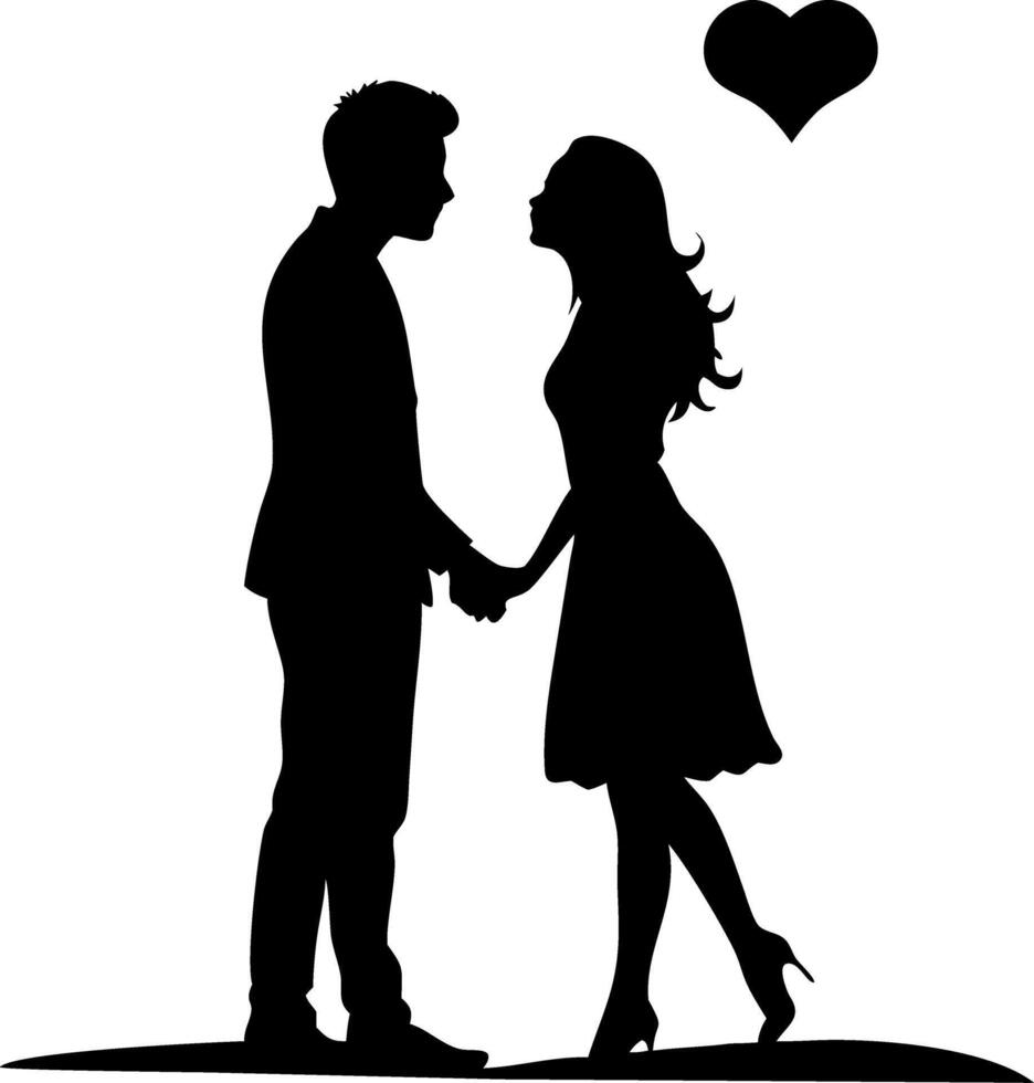 Romantic Couple Silhouette Holding Hands with Heart Shape Illustration vector