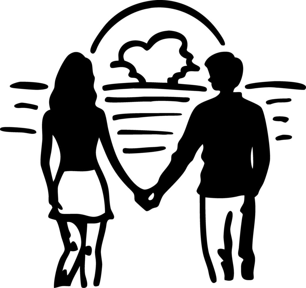 Romantic Couple Silhouette Holding Hands at Sunset Illustration vector