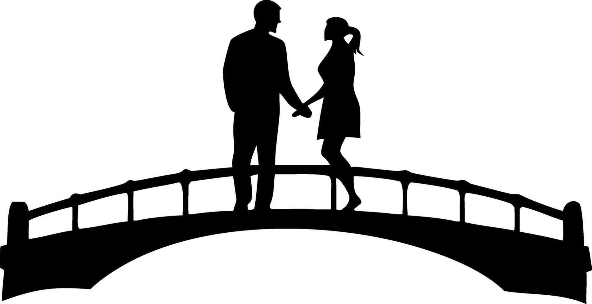Romantic Couple Silhouette on Bridge Perfect for Valentine's Day Illustrations and Wedding Designs vector