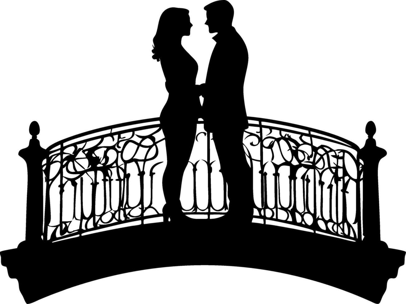 Romantic Couple Silhouette on Ornate Bridge for Love Themes vector