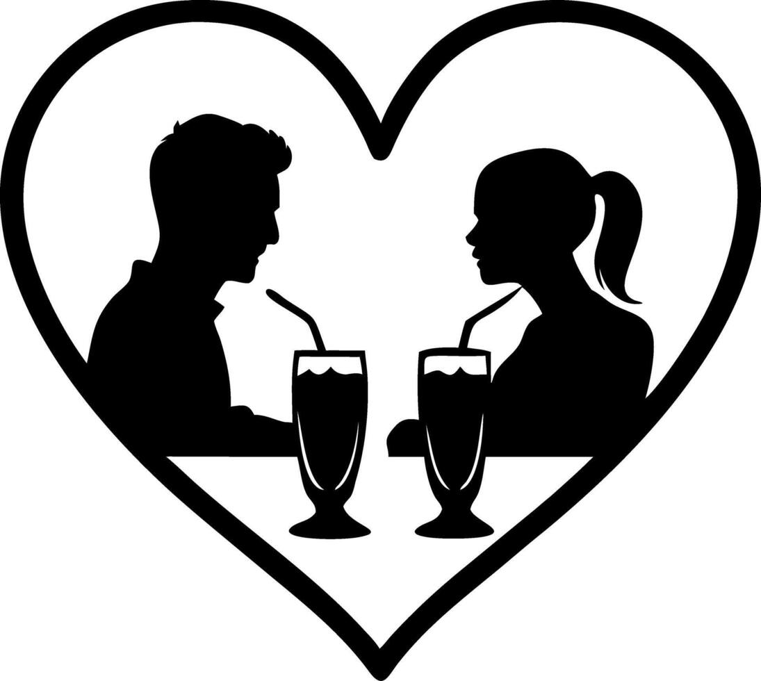 Romantic Couple Silhouette Sharing Milkshakes Inside Heart Shape Illustration vector
