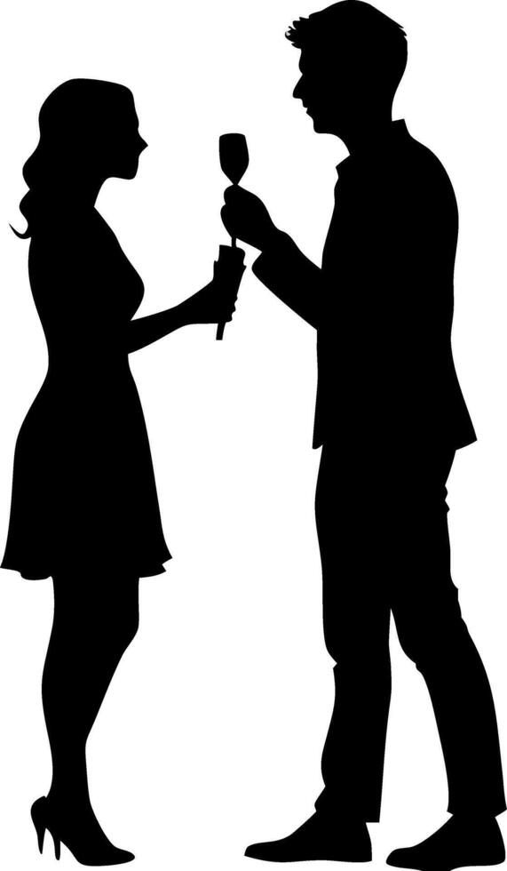 Romantic Couple Silhouette Sharing Wine for Invitations and Greeting Cards vector