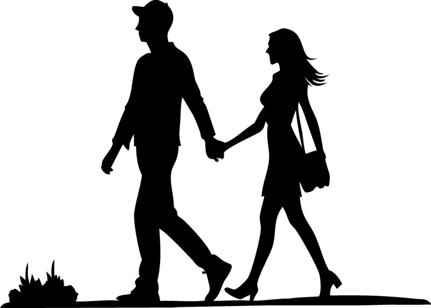 Romantic Couple Silhouette Walking Hand in Hand Art for Designs and Illustrations vector