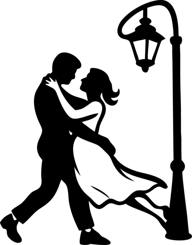 Romantic Dancing Couple Silhouette Under Street Lamp vector