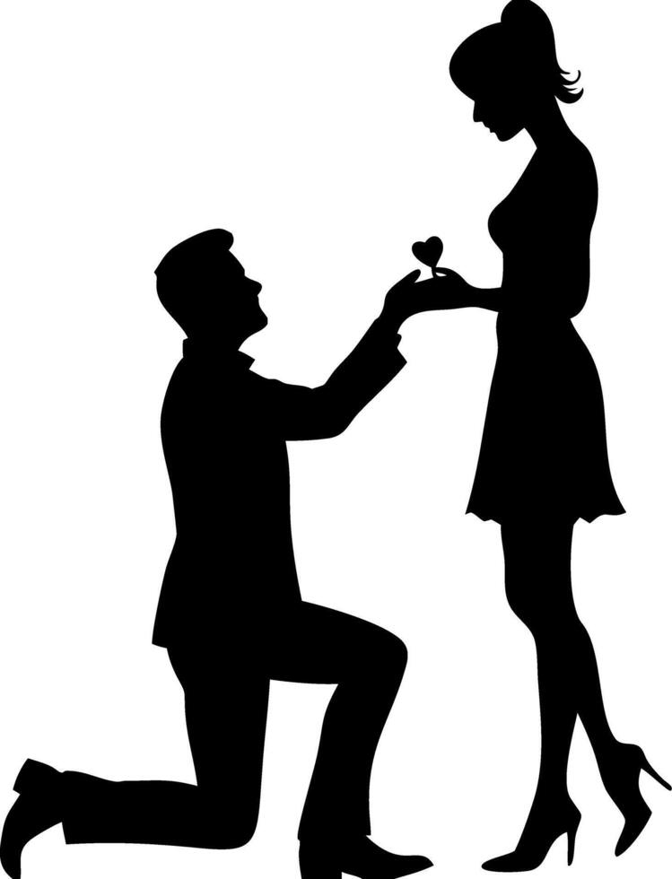 Romantic Marriage Proposal Silhouette for Weddings and Engagement Invitations vector