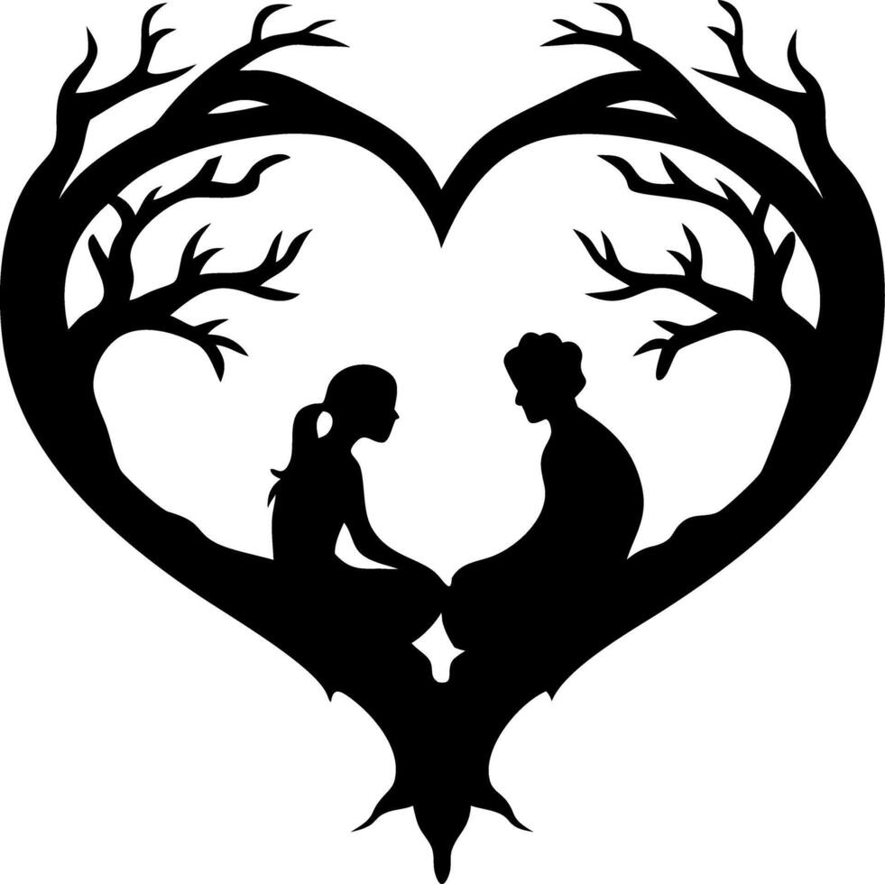 Romantic Tree Silhouette Heart with Couple for Valentine and Wedding Design vector